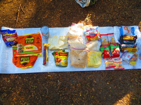A photo of most of the food we took on the trek