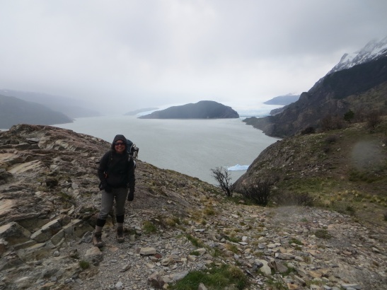 First view of Grey Glacier as the rain comes in